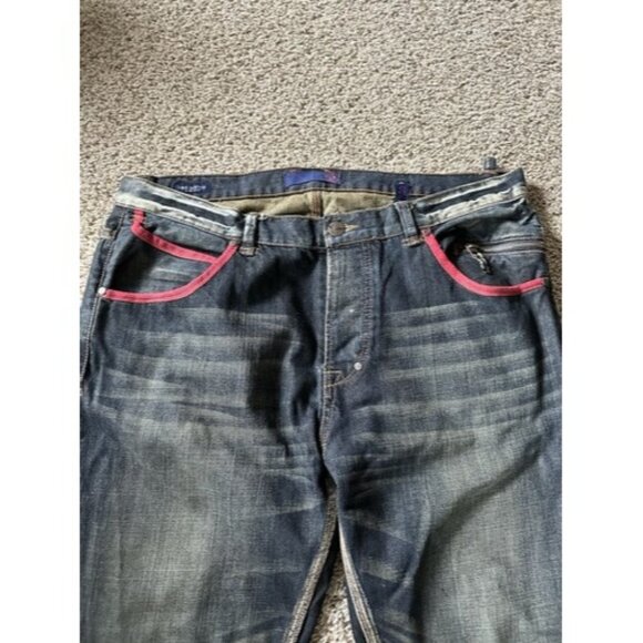 SYN Jeans Mens Blue Prankster Straight Pockets Size 40W X 34L Cotton Button Fly - Picture 9 of 16